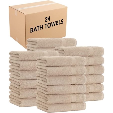 Monarch Brands True Color Bath Towels, Beige, 24PK BATH-BEIGE-CS